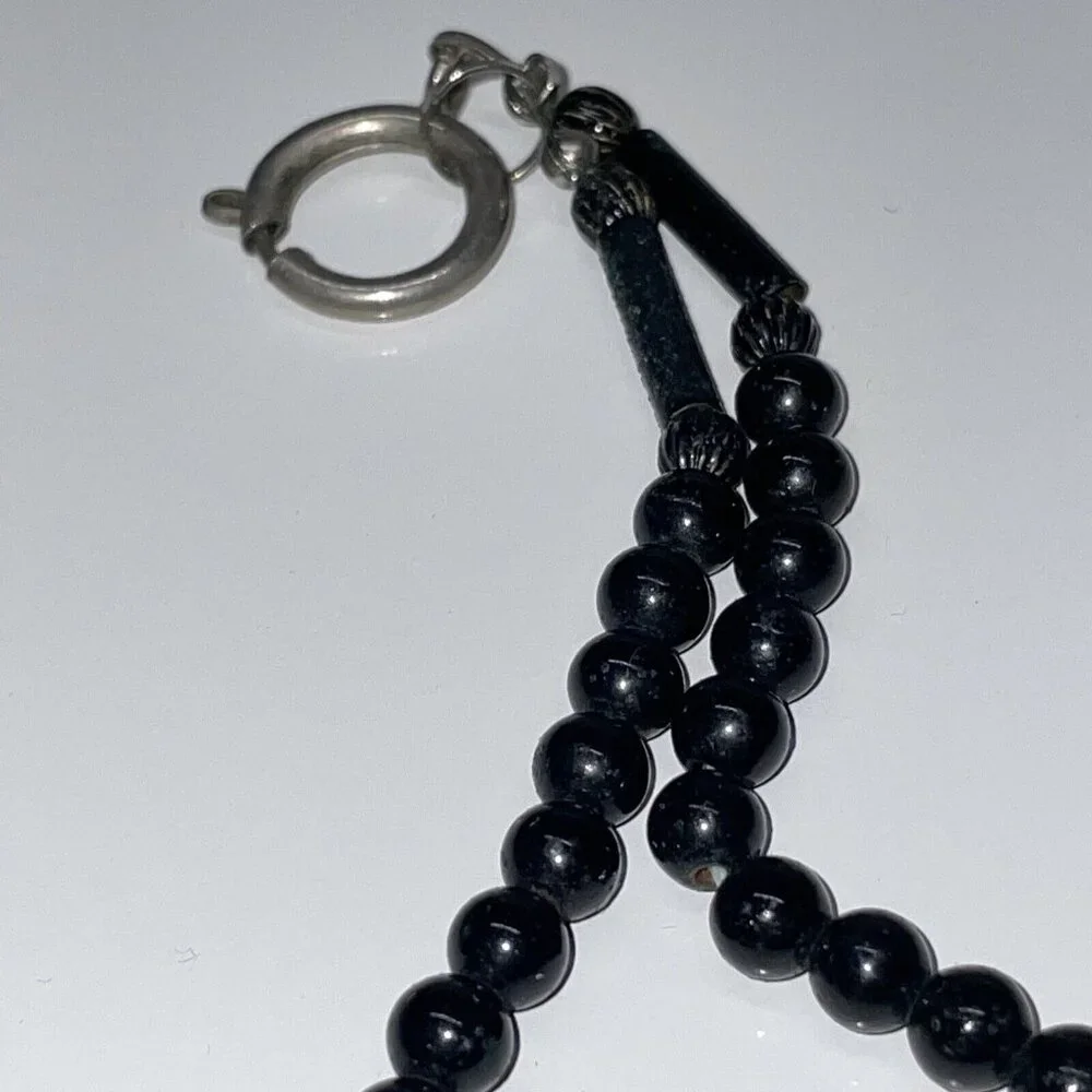 RARE Vintage‎ Black Stacked Snake Beads Long Necklace Unique!   SL17